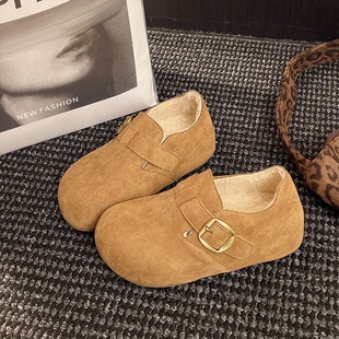 日本进口加绒厚底内增高全包勃肯鞋女鞋2026冬季新款一脚蹬豆豆鞋