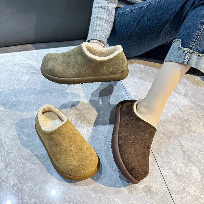 日本进口男女同款小土豆防滑软底勃肯鞋2026秋冬新款全包加绒厚底