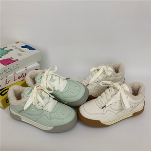 日本进口厚底冬季棉鞋女式低帮外穿百搭韩版加绒板鞋新款保暖帆布