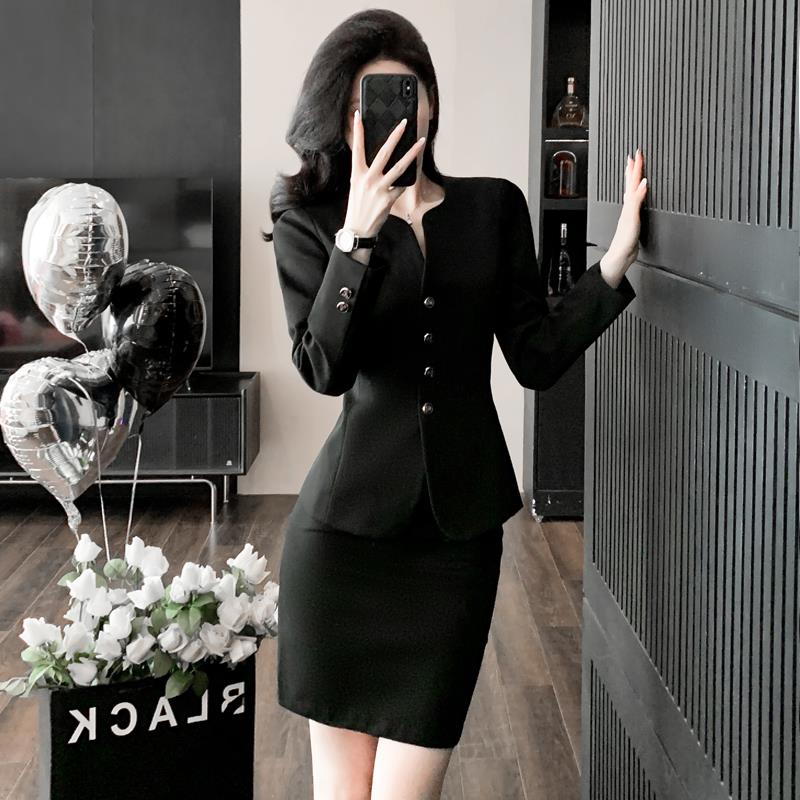 黑色西装职业装气质女神范2024新款秋冬置业顾问工作服职场套装裙