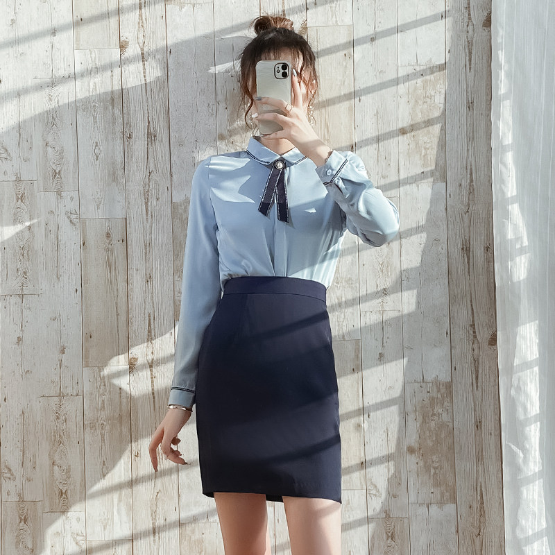 职业装套装秋季长袖衬衫工作服女气质套裙前台接待工作装2023新款