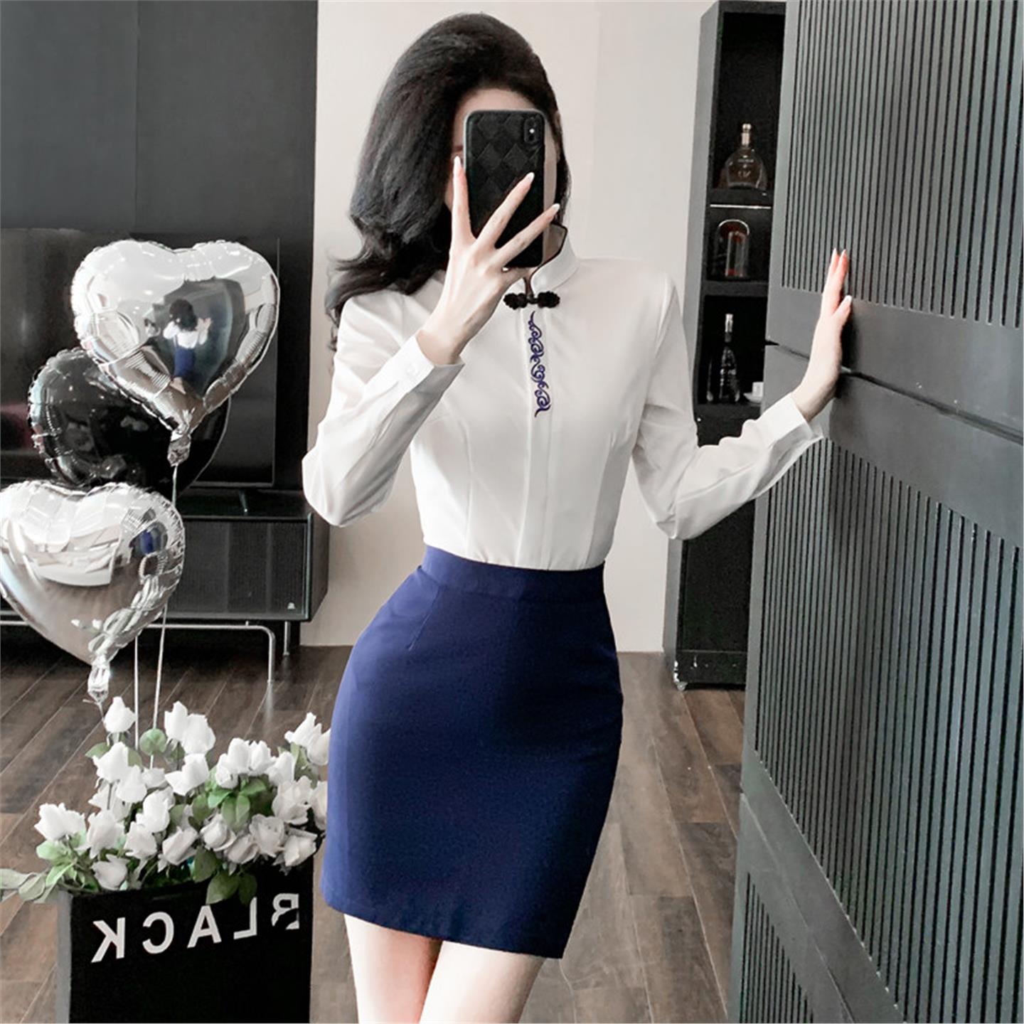 白衬衫套装裙女2025新款春秋空姐制服职业装高端气质前台工作服
