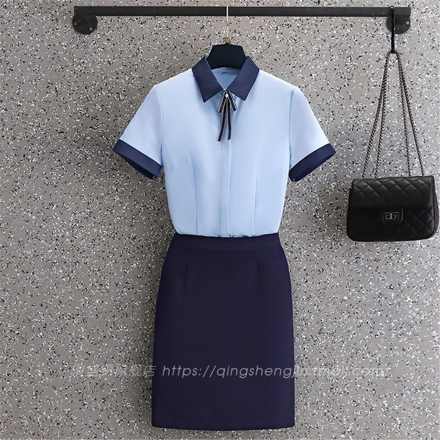 工作服女夏季短袖衬衫空姐职业装酒店前台美容师服装置业顾问套装