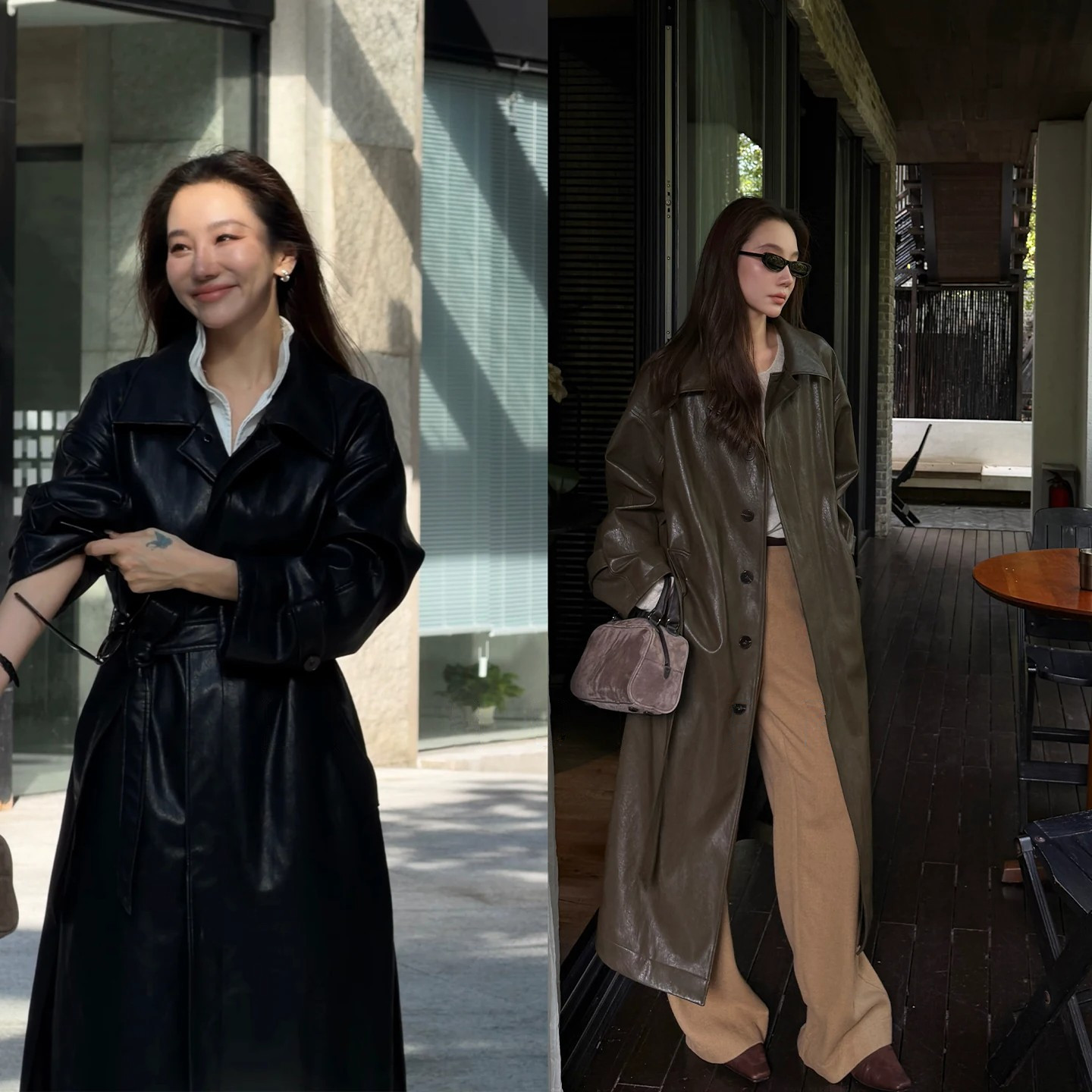风衣外套女2026新款老钱风大翻领收腰系带高级感中长款PU皮衣外套
