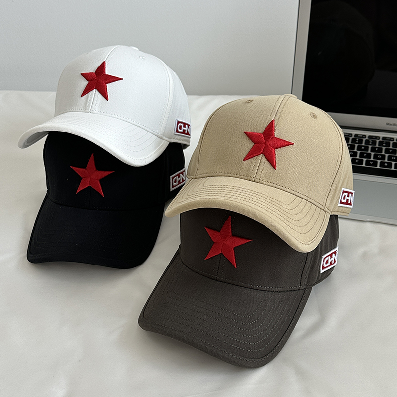 国潮棒球帽子男女新款硬顶个性遮阳帽红色中国风五角星刺绣鸭舌帽