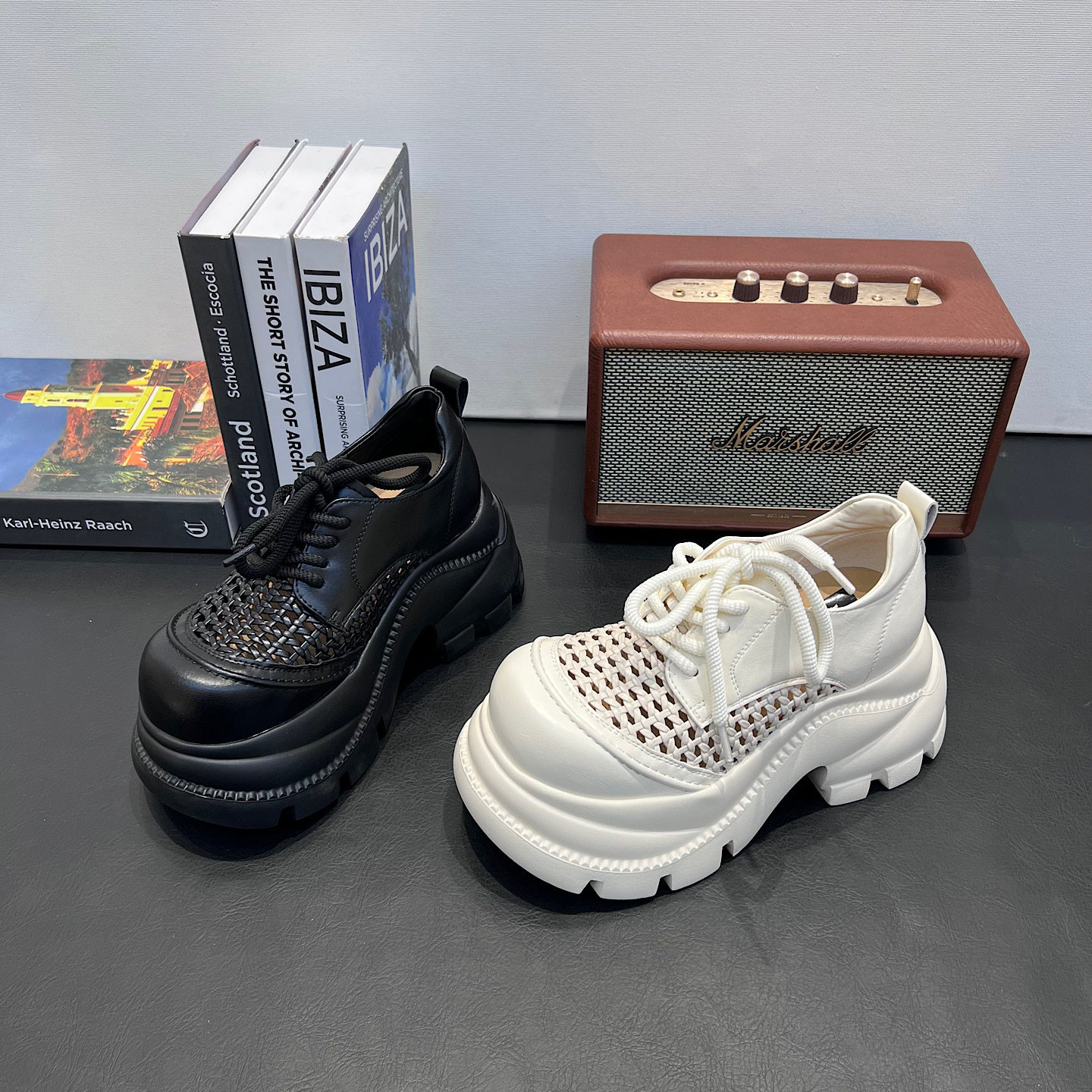 欧货编织系带小皮鞋厚底松糕乐福鞋女2026夏季新款小个子增高单鞋