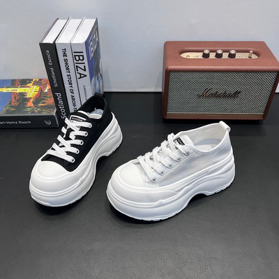 欧洲站网纱小白鞋女2026夏季新款圆头厚底小个子百搭时尚休闲鞋潮