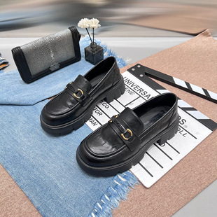 黑色职业通勤单鞋 英伦风一脚蹬小皮鞋 女2026年春秋新款 欧货乐福鞋