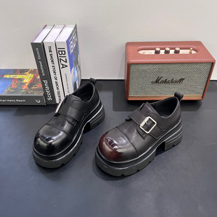 英伦风厚底小皮鞋 欧货皮带扣圆头乐福鞋 百搭单鞋 春季 女2026年新款