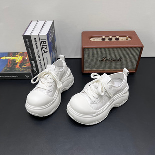 韩版丑萌大头厚底松糕鞋女2026春季新款小个子增高7CM休闲小白鞋