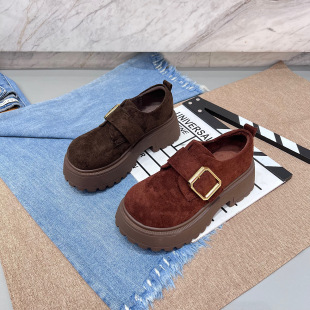 女英伦风复古绒面浅口单鞋 百搭厚底增高勃肯鞋 潮 时尚 2025秋冬新款