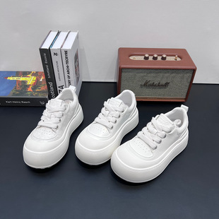 真皮厚底大头鞋2026春季新款小白鞋女休闲百搭可爱丑萌圆头面包鞋