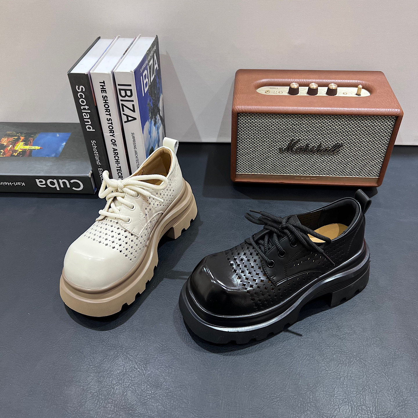 欧货超火镂空乐福鞋女2026新款春夏小个子增高松糕厚底小皮鞋女鞋