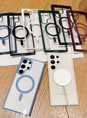 适用三星S25 edge S24FE S24ultra亚克力磁吸手机壳S23plus全包防摔透明magsafe充S22+高级感S23保护套批发