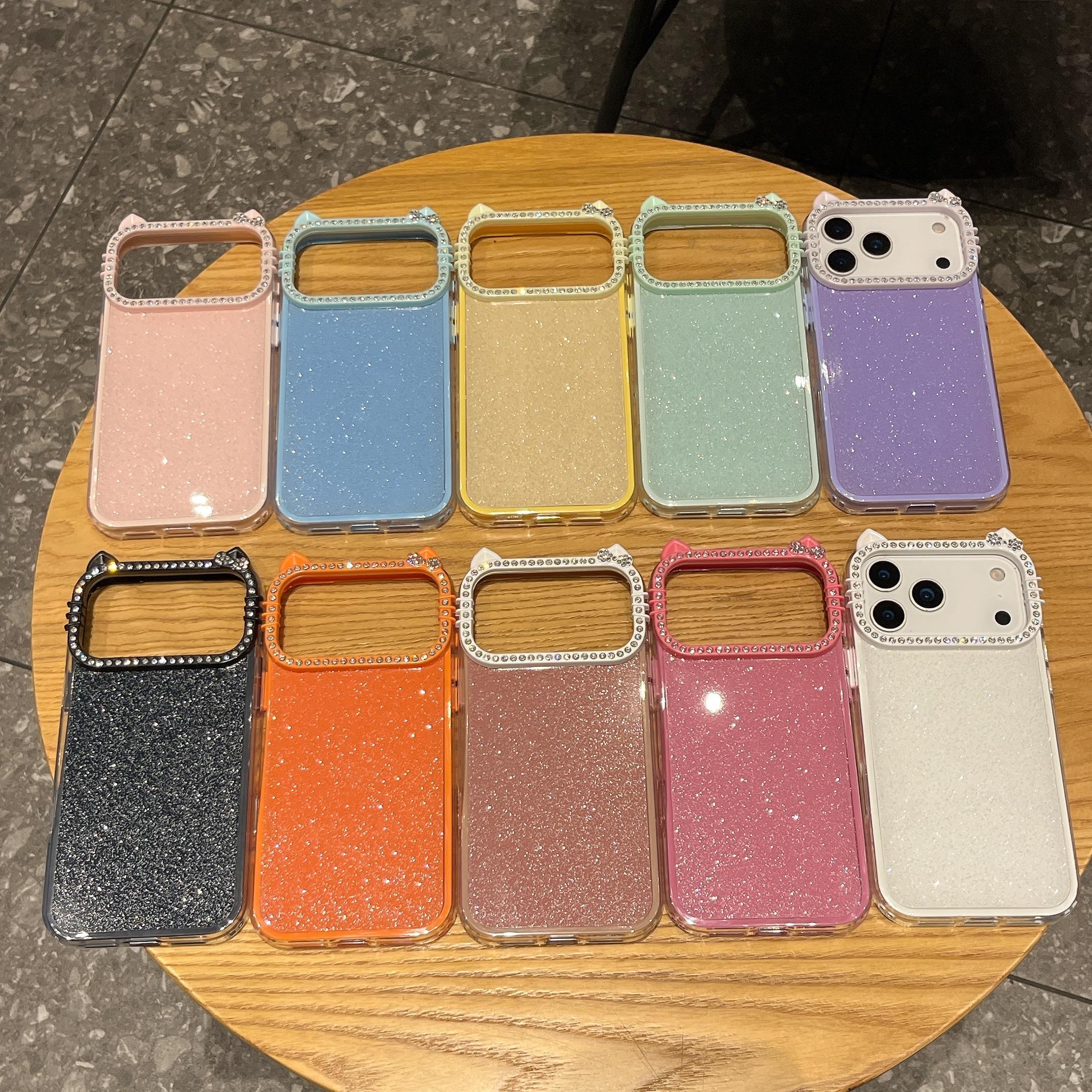 适用苹果17pro max KT猫耳朵镜头手机壳iPhone16pro大孔15 plus 14 13防摔12闪粉17Air橙色11女款保护套批发