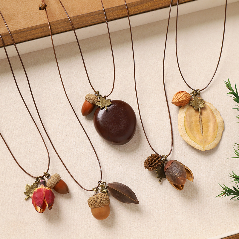 复古文艺天然植物果实森系项链