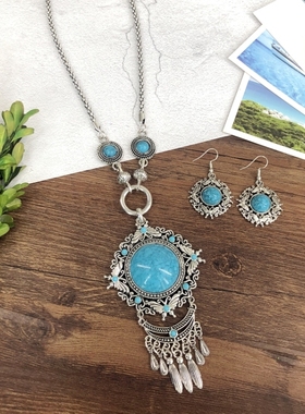 欧美复古民族松石项链西米亚百搭