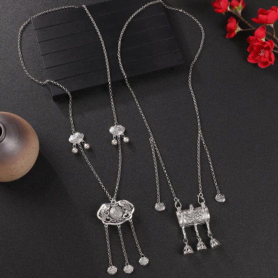 新中式国风长款复古苗银项链女