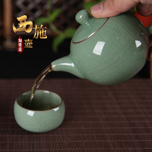 淘青瓷整套功夫茶具 陶瓷过滤茶壶哥窑冰裂纹开片功夫茶杯套装