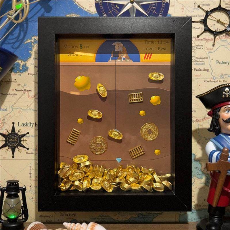 创意趣味放黄金矿工相框DIY手工金元宝中空收纳相框摆台儿童礼物