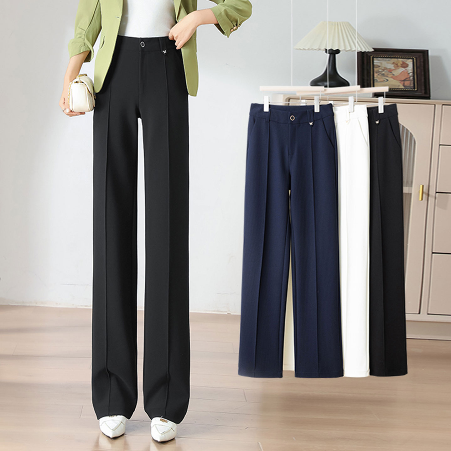 西装裤女高腰显瘦垂感窄版直筒裤