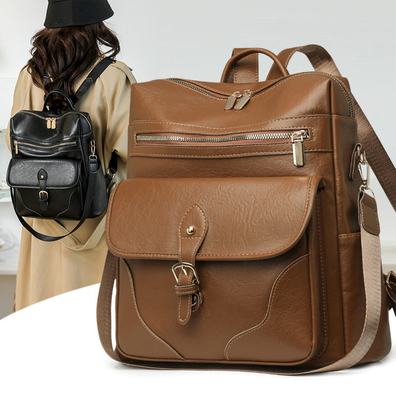 复古软皮双肩包女秋冬新款大容量轻奢高级感通勤背包时尚仿古书包