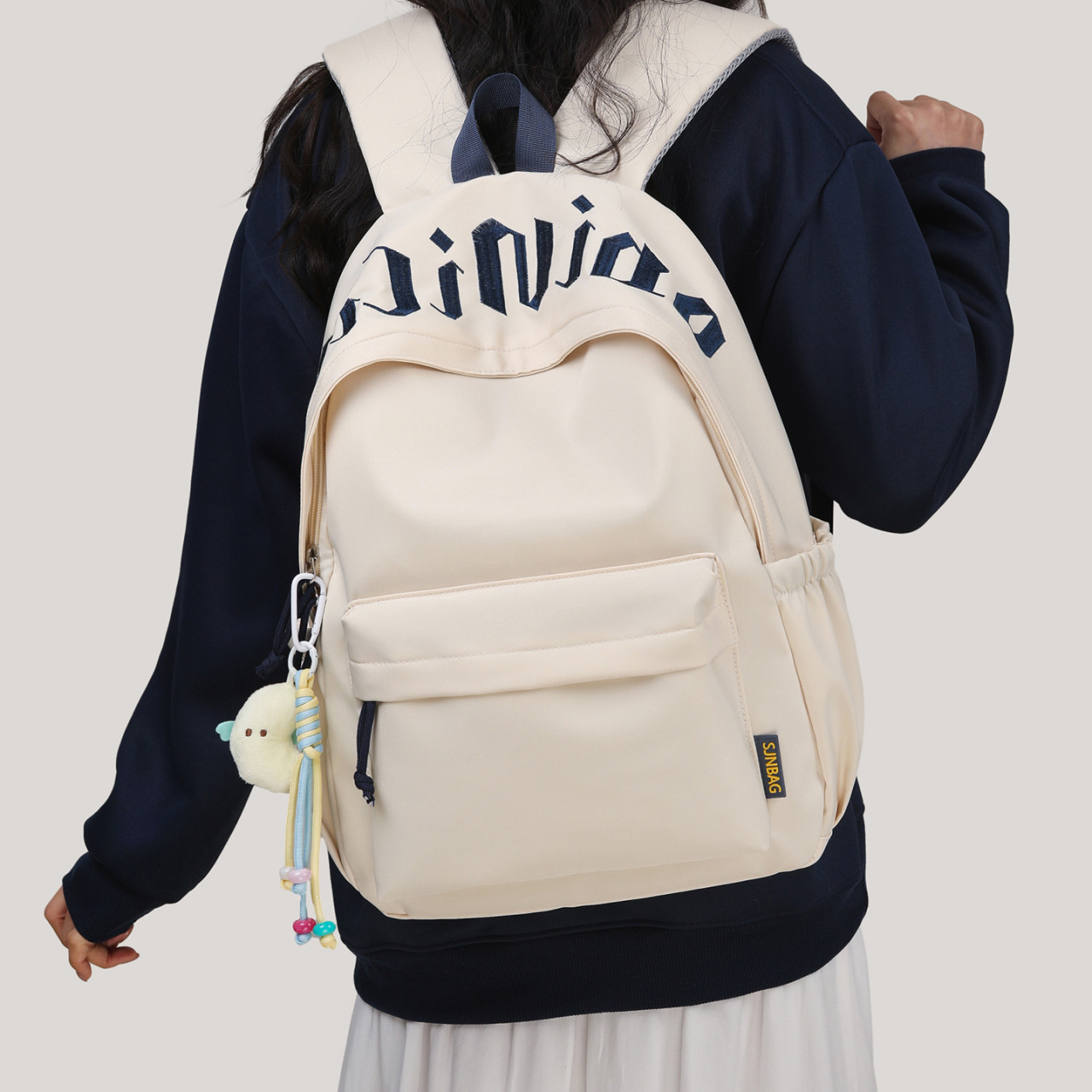 韩系字母刺绣双肩包女2026新款学生大容量轻便简约背包高颜值书包