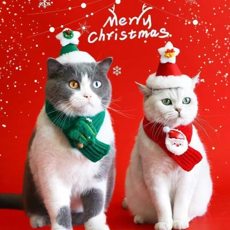 宠物围巾可爱小狗猫咪圣诞新年毛线配饰冬季狗狗保暖红色围脖喜庆