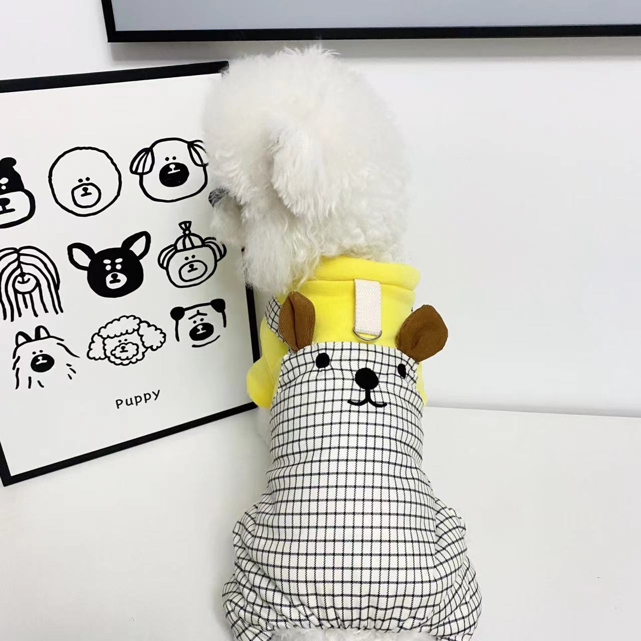 狗狗衣服猫咪格子小熊可牵引四脚装泰迪比熊宠物厚款冬装棉衣外套