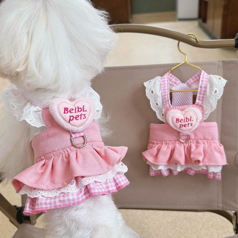 宠物猫咪狗狗衣服薄款牛仔牵引裙公主小型幼犬泰迪博美比熊春夏装