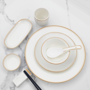 高档酒店陶瓷金边摆台餐具新中式会所盘碗骨碟套装定制三 四件套