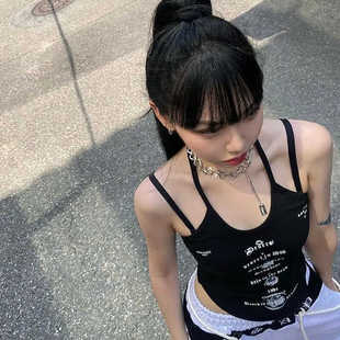 显瘦上衣 街头辣妹性感修身 新款 欧美风复古印花挂脖吊带背心女夏季