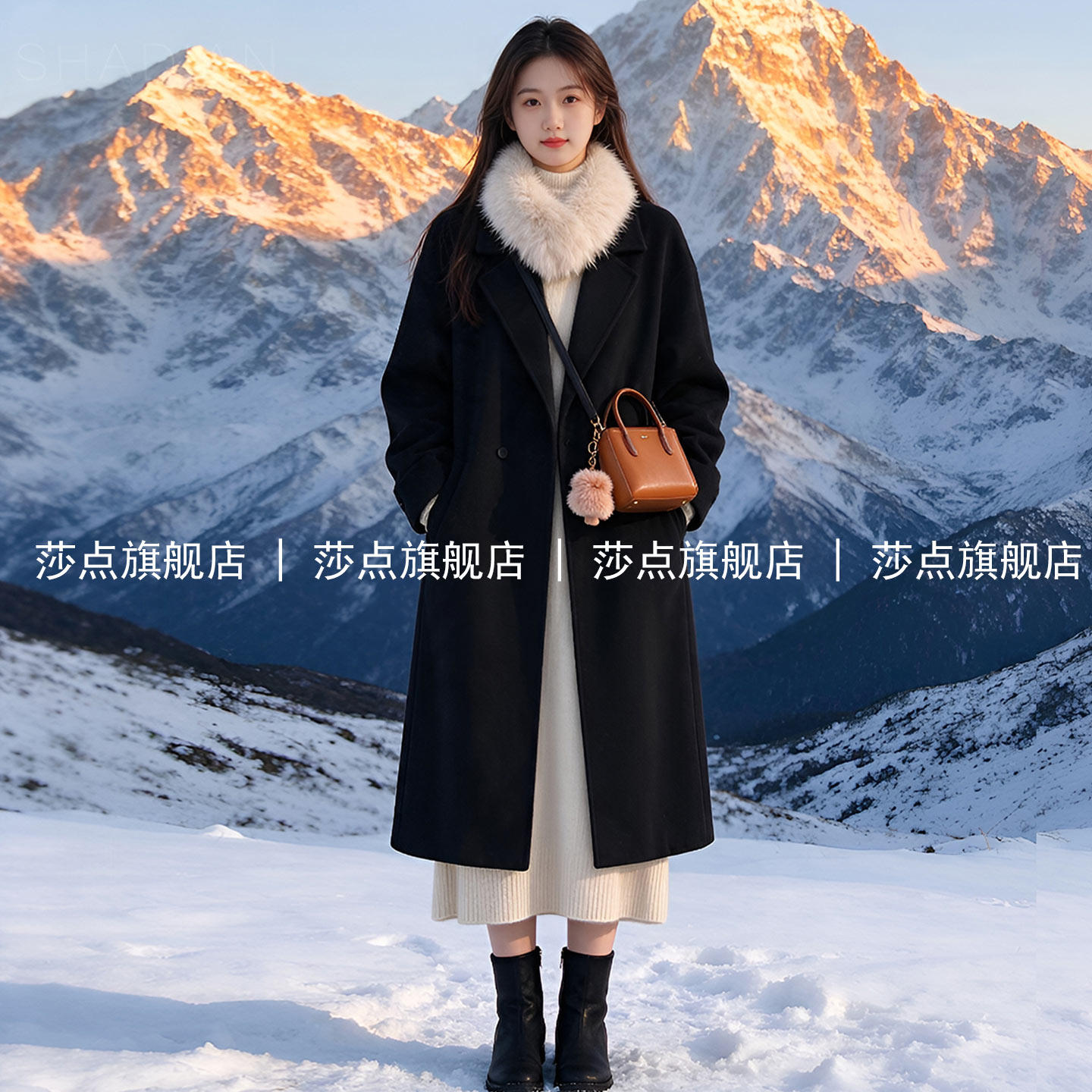 赫本风黑色呢子大衣女冬加厚长款