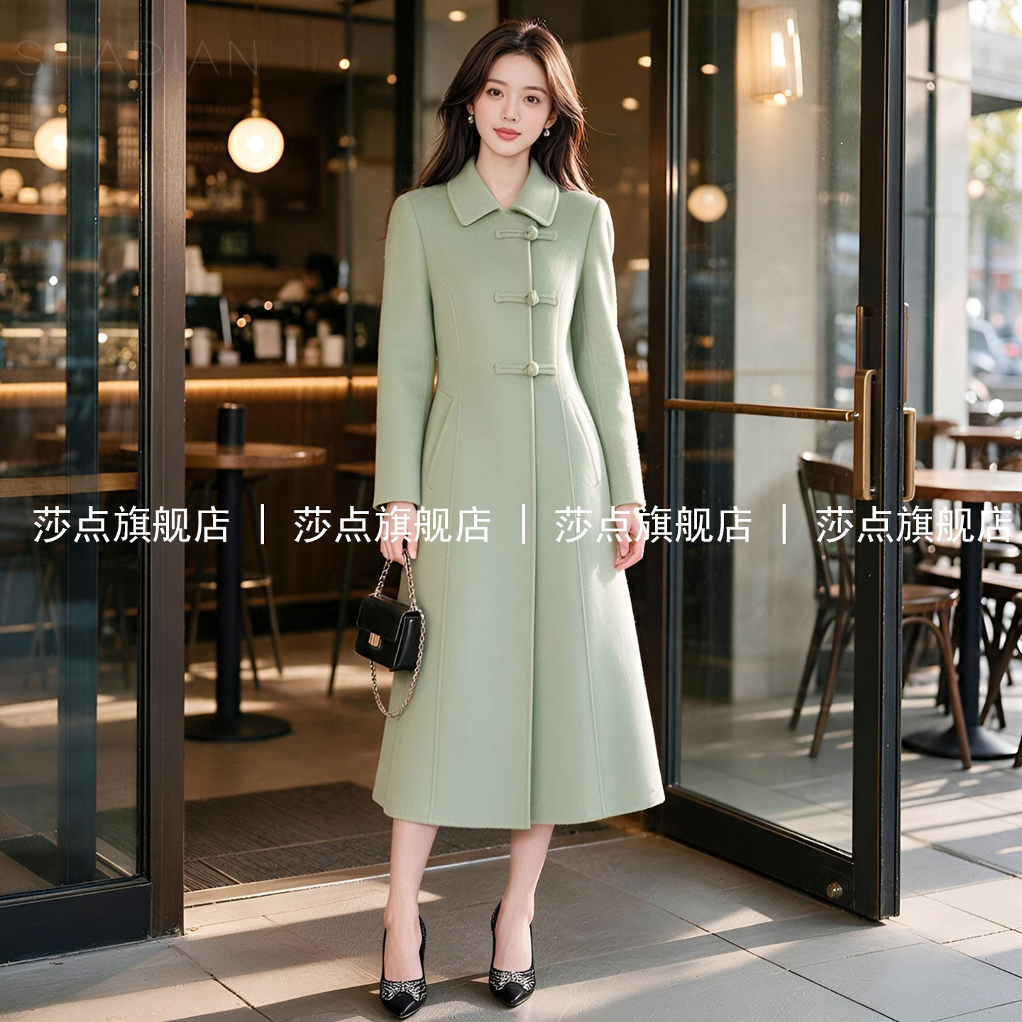 新中式单排扣毛呢外套女冬加厚