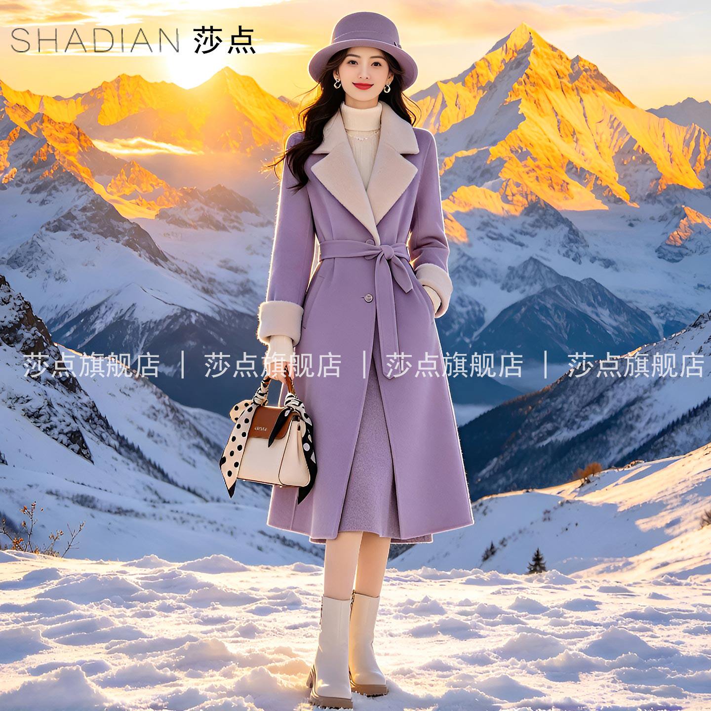 紫色休闲风西装领呢子大衣女秋冬