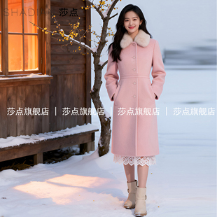 粉色带毛领加棉加厚保暖毛呢外套女冬中长款2025新款气质呢子大衣