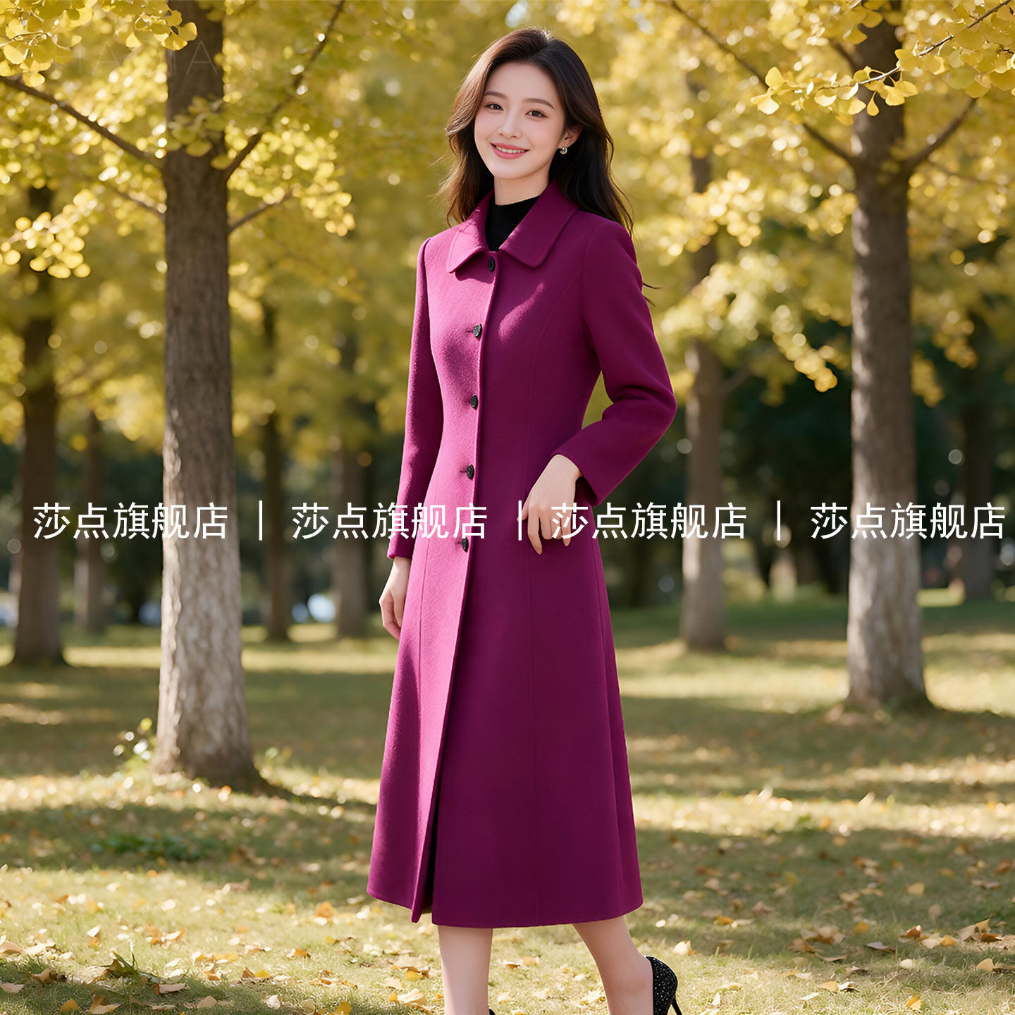 翻领单排扣气质显瘦毛呢外套女