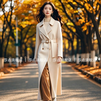 秋冬新款中长款过膝毛呢大衣莎点