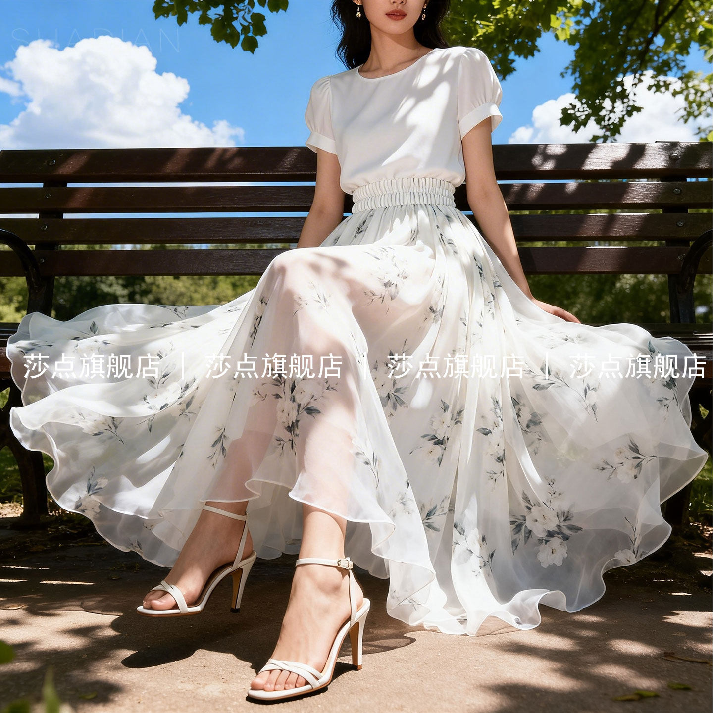 高腰白色雪纺碎花半身裙长裙女夏2026新款气质修身裙子大摆裙长裙