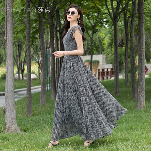 碎花连衣裙长款2026新夏甜美裙子收腰气质雪纺长裙女夏脚踝沙滩裙