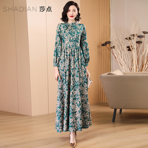 2026春秋新款连衣裙长款长裙长袖气质碎花裙子春季修身显瘦大摆裙