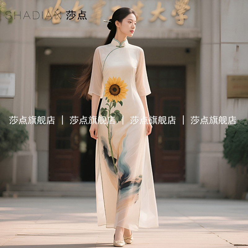 新中式高考送考旗开得胜旗袍连衣裙2026新款日常可穿素雅妈妈装