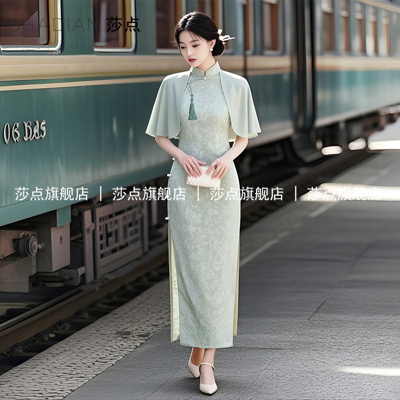绿色新中式旗袍连衣裙女2025新款长款长裙妈妈装年轻款日常可穿