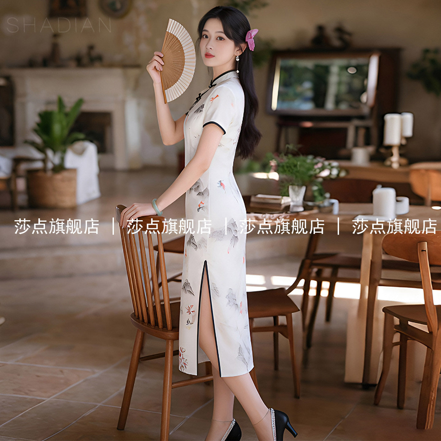 新中式短袖水墨印花旗袍连衣裙女夏2026新款长款长裙妈妈婚宴礼服