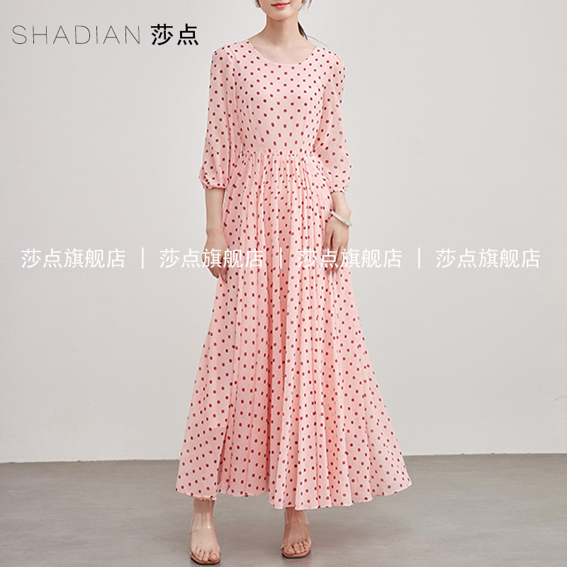 雪纺波点连衣裙女夏收腰裙子海边度假长裙飘逸沙滩裙高级感大摆裙