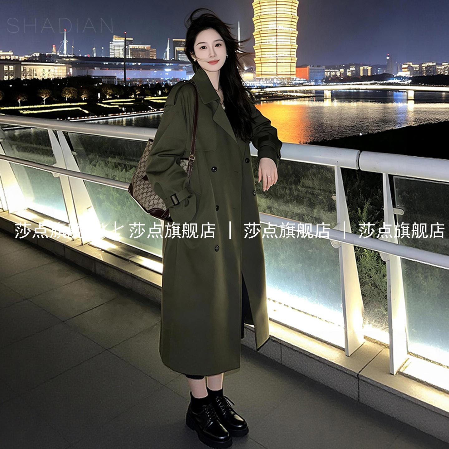 军绿色休闲风衣女中长款秋