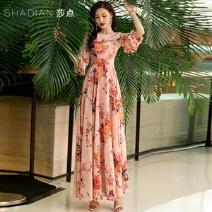 2026新款碎花连衣裙气质长裙显瘦雪纺裙子女夏荷叶袖大摆裙沙滩裙