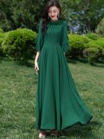 2026 Summer new seven-quarter sleeve solid color dress, long ankle-length chiffon skirt, beach vacation dress thumbnail 3