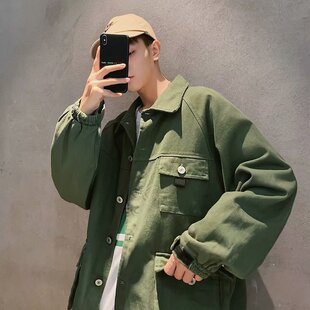 工装外套男春秋韩版原宿bf懒惰风宽松复古百搭情侣夹克上衣学生潮