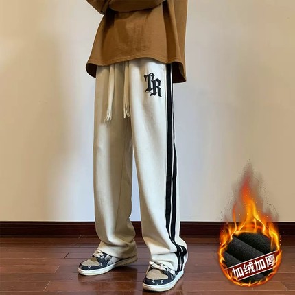 裤子男款秋冬季加绒加厚青少年潮牌运动卫裤男士宽松直筒休闲长裤